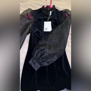 & Other Stories Black velvet Dress with Sheer Sleeves